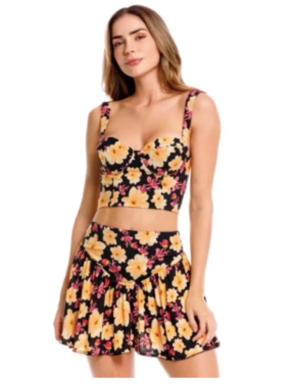 Agua Bendita NWT Violet Dawn Floral Crop Top and Skirt Set Size L